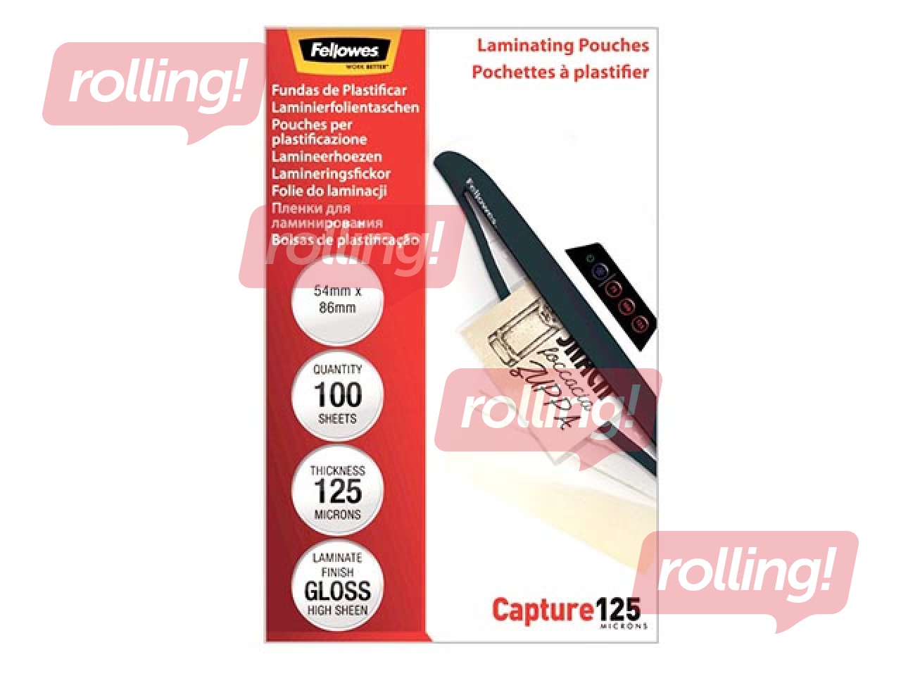 Laminēšanas plēves Fellowes 54 x 86 mm, 125mic, 100 gab