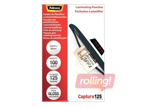 Laminēšanas plēves Fellowes 54 x 86 mm, 125mic, 100 gab