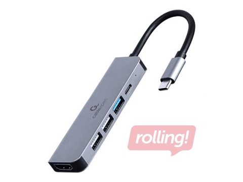 Daudzportu adapteris Gembird USB Type-C 5-in-1 Grey
