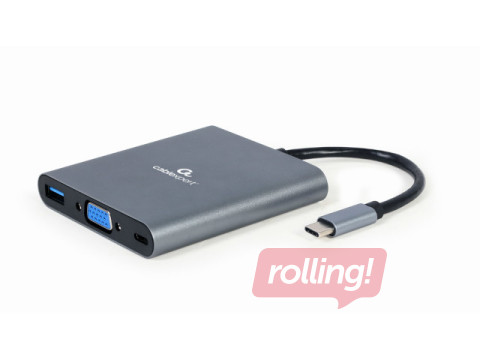 Gembird USB Type-C 6-in-1 multi-port Adapter + Card Reader, Space Grey