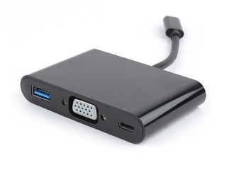 Adapteris Gembird USB-C to 3-in-1 charging + VGA + USB3 adapter, black