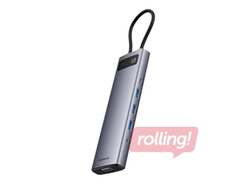 Centrmezgls Baseus, StarJoy Metal Gleam Series, 11in1, USB-C uz HDMI + VGA + 3 x USB 3.0 + USB 2.0 + USB-C PD + RJ45 + SD/TF + 3.5mm