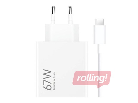 Lādētājs Xiaomi HyperCharge Combo USB, ar vadu, 67W, balts