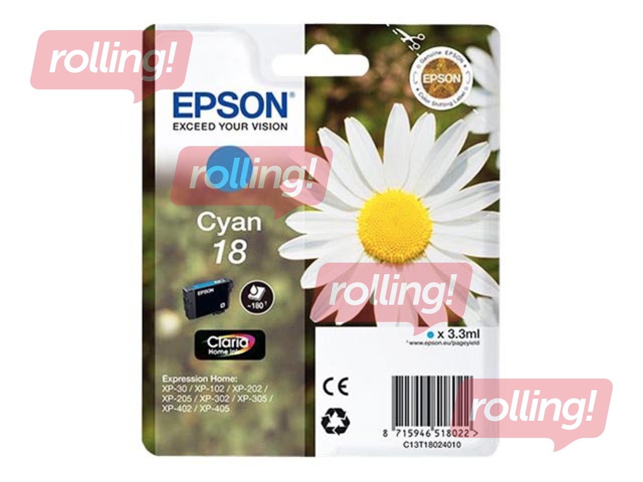 Tintes kasete Epson Expression HOME XP-202, ciānzila, (180 lpp.)