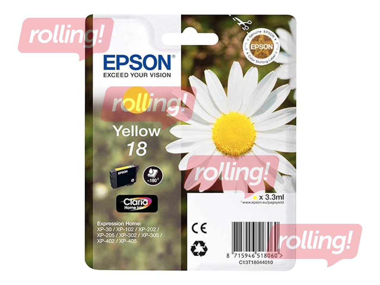 Tintes kasete Epson Expression HOME XP-202, dzeltena, (180 lpp.)