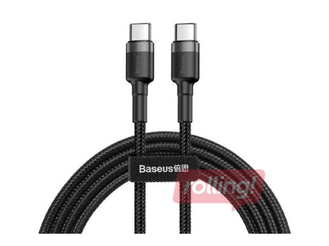 Savienotājvads Baseus Cafule Type C - Type C, 60W, 20v, 3A, 2m, melns un pelēks