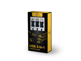 CableExpert USB 3-in-1 charging cable, black, 1 m