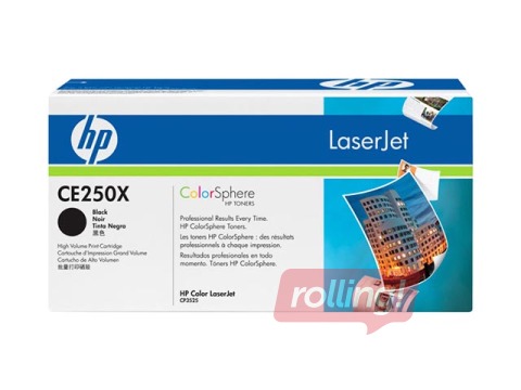 Tonera kasete HP CLJ CP3525, melna, (10500 lpp.)
