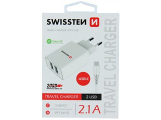 Swissten Smart IC Tīkla Lādētājs 2x USB 2.1A ar USB-C vadu 1.2 m