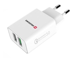 Lādētājs Swissten Premium USB + USB, QC3.0, 23W, balts