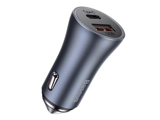 Auto lādētājs Baseus Golden Contactor Pro USB + Type C, vads komplektā, QC4.0, PD, SCP, 40W, pelēks